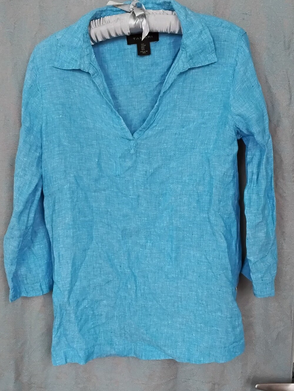 Tahari ASL Light Blue Linen V-Neck Tunic